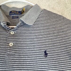 Polo Ralph Lauren Shirt Mens XXL Gray Navy Stripe Short Sleeve Pony Cotton